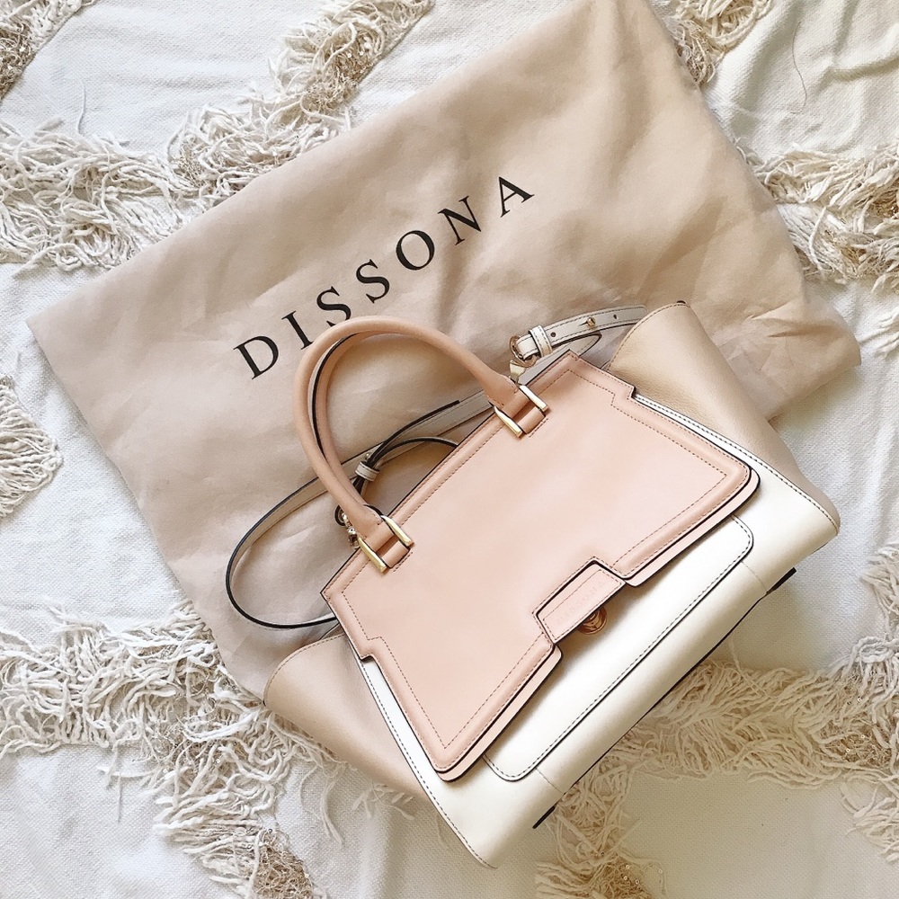 DISSONA Beige&White Top Italian Leather Bag 💕💕